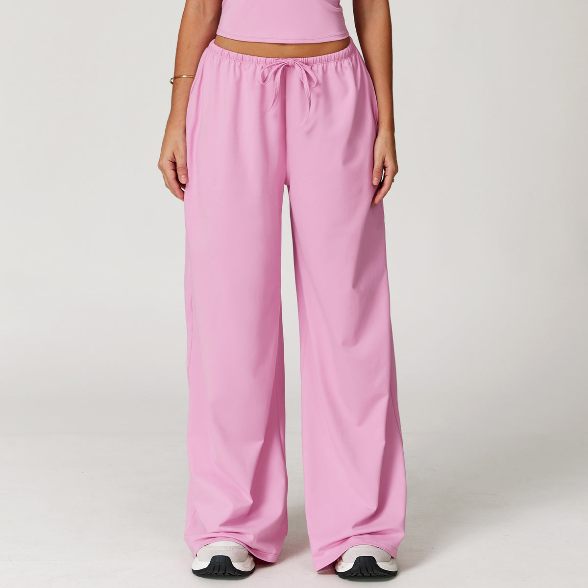 Move Wide-Leg Drawstring Pants in Rose, front view