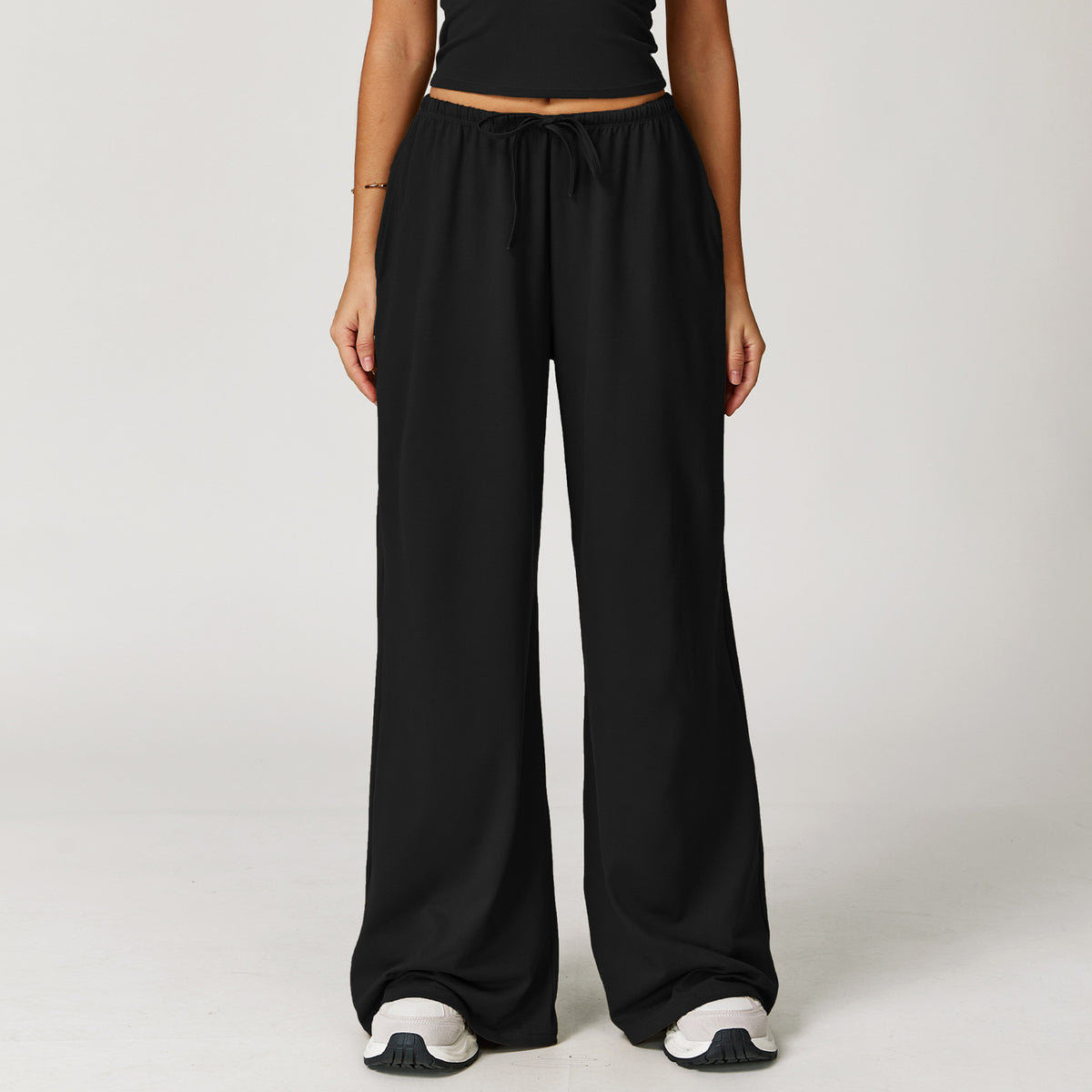 Move Wide-Leg Drawstring Pants in Black, front view