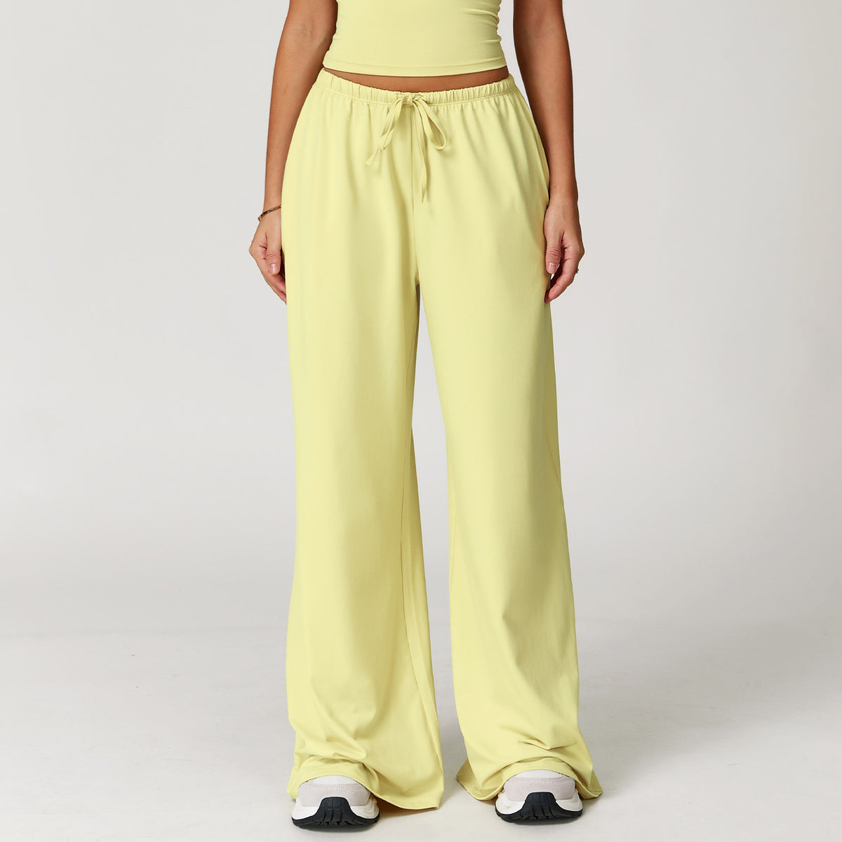 Move Wide-Leg Drawstring Pants in Butter, front view