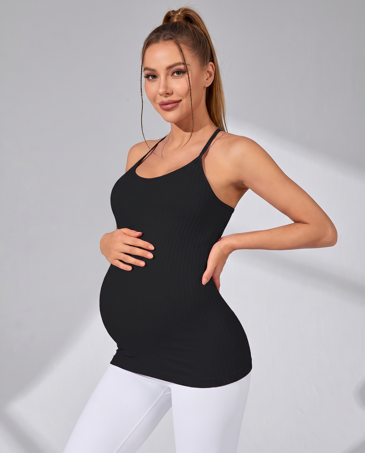 Move Maternity Seamless Tank in Black, front view