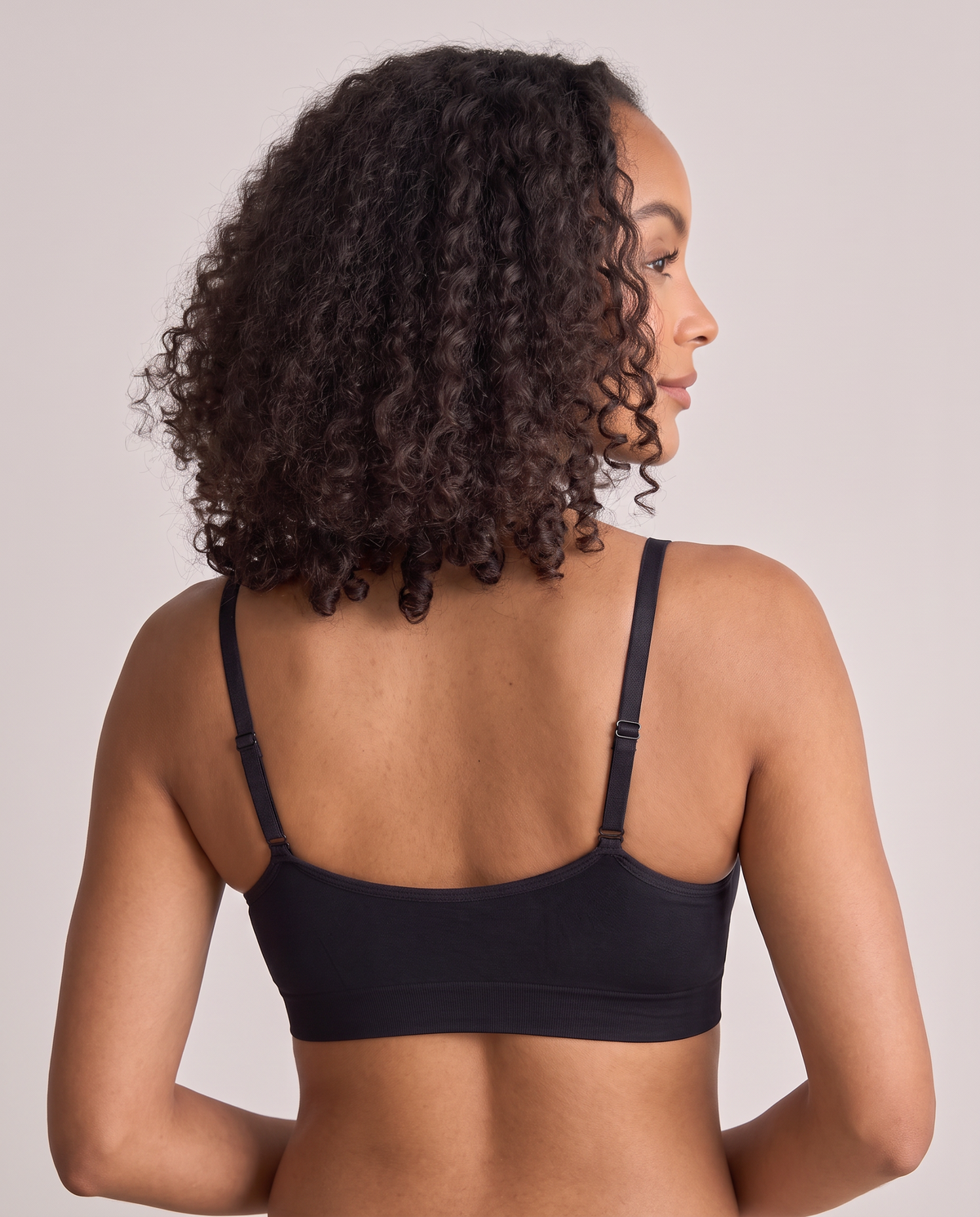Second Skin Seamless Sleep Bra in Black, back view