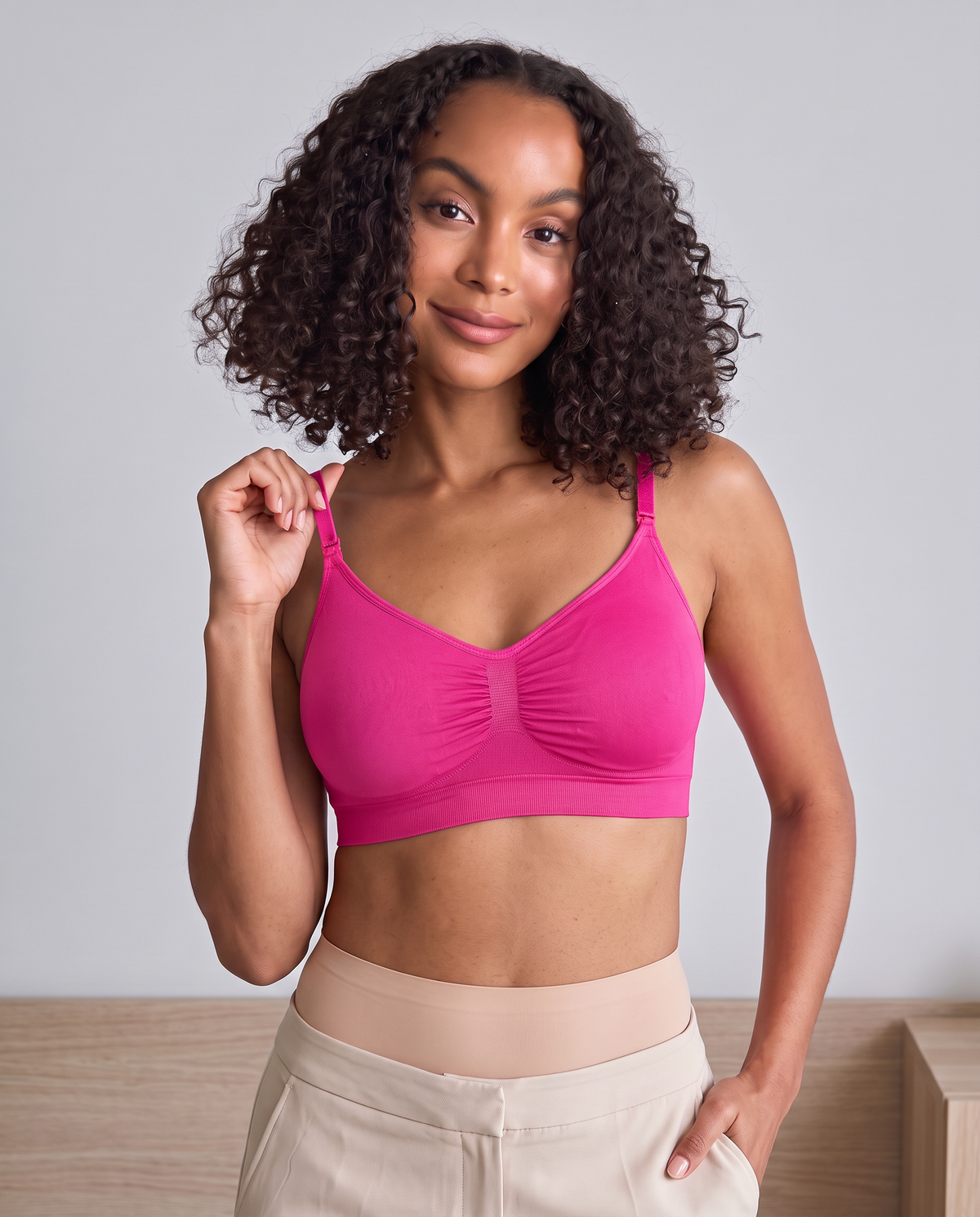 Second Skin Seamless Sleep Bra in Fuchsia, front view
