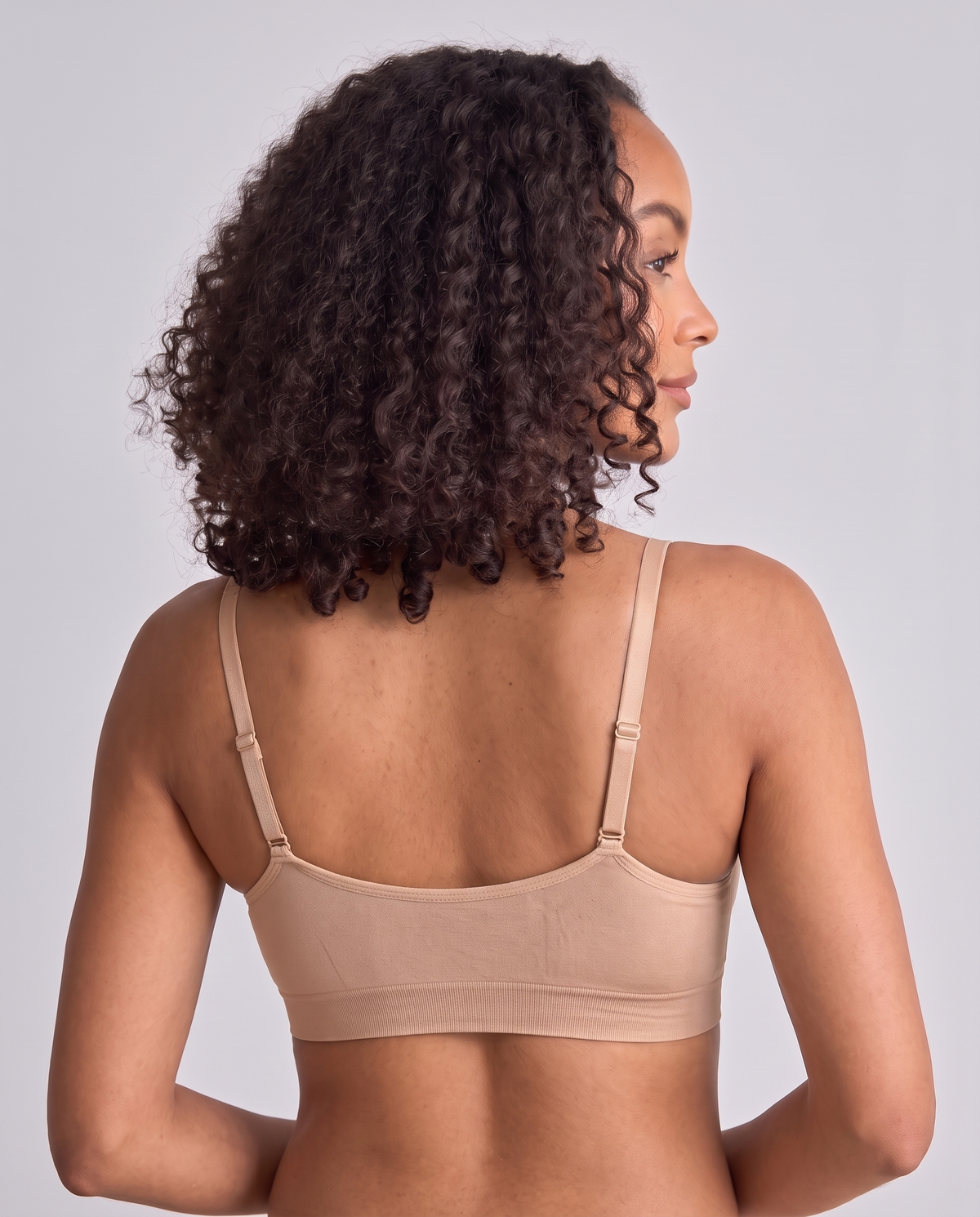 Second Skin Seamless Sleep Bra in Sand, back view