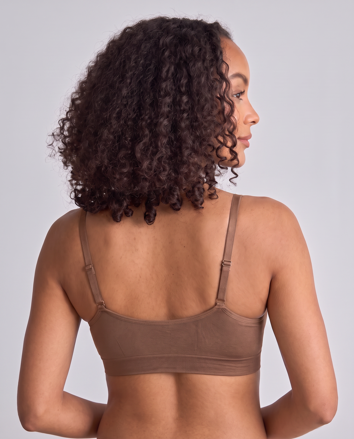 Second Skin Seamless Sleep Bra in Mocha, back view