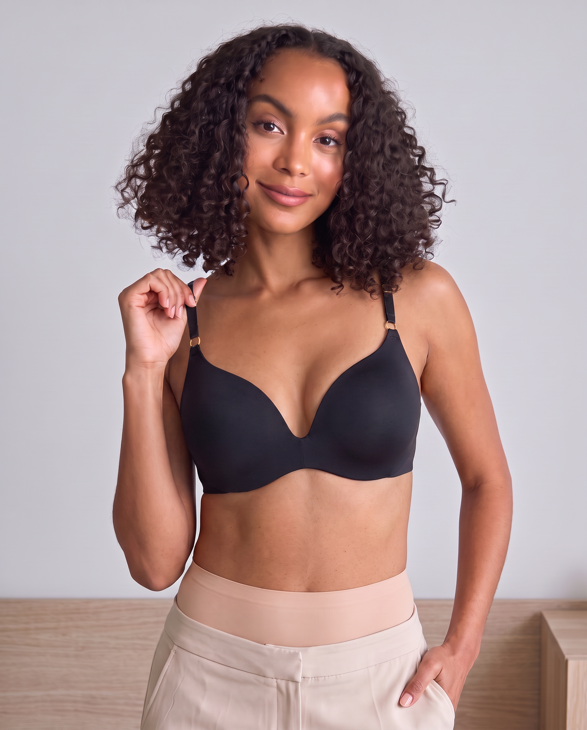 Second Skin Y-Back Push-Up Bra in Black, front view