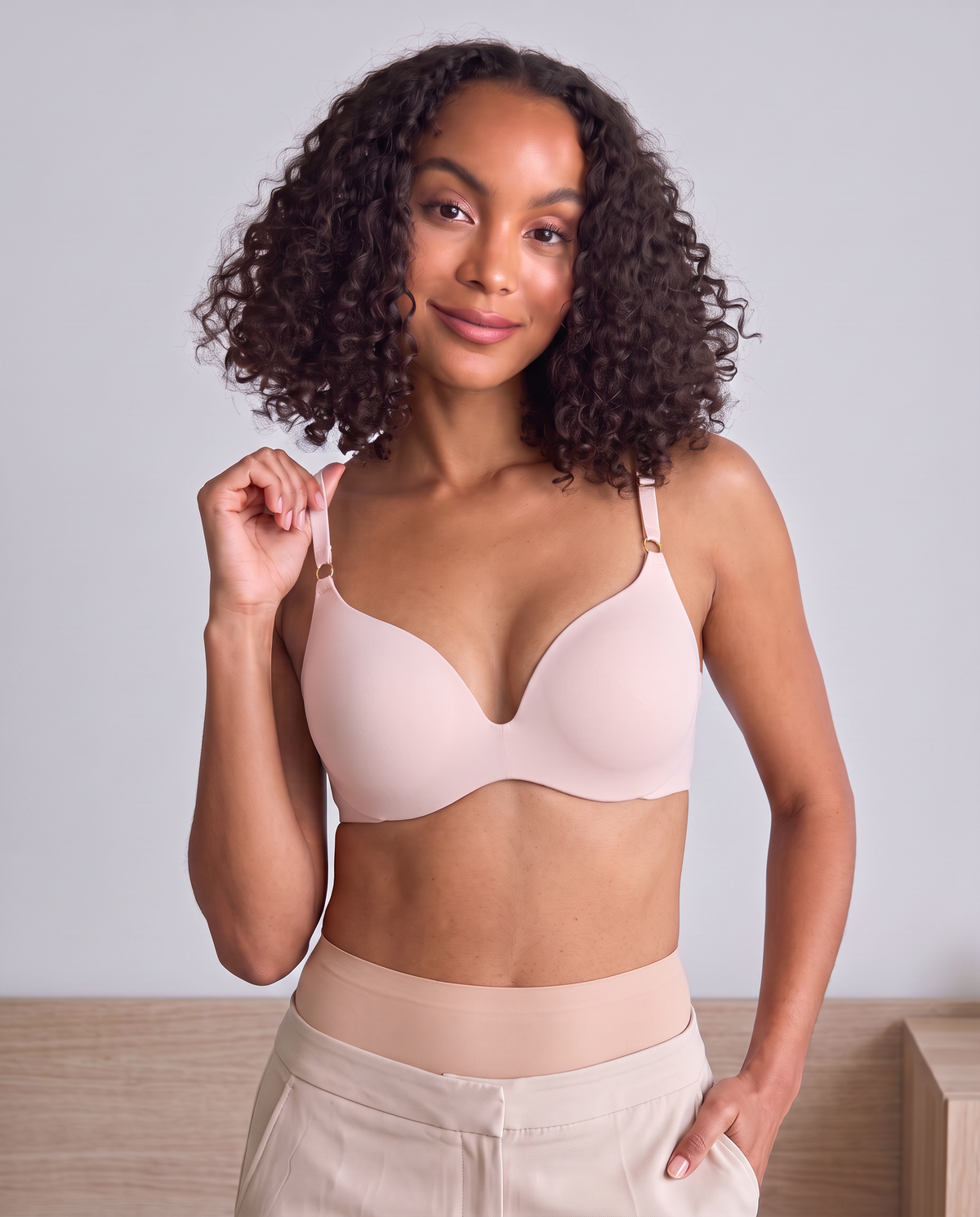 Second Skin Y-Back Push-Up Bra in Blush, front view