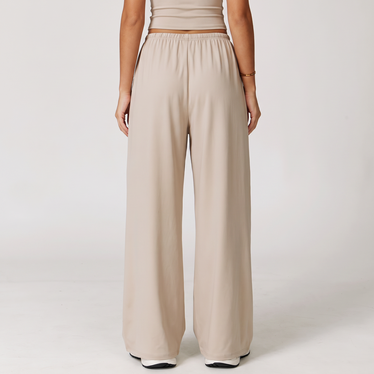 Move Wide-Leg Drawstring Pants in Oat, back view