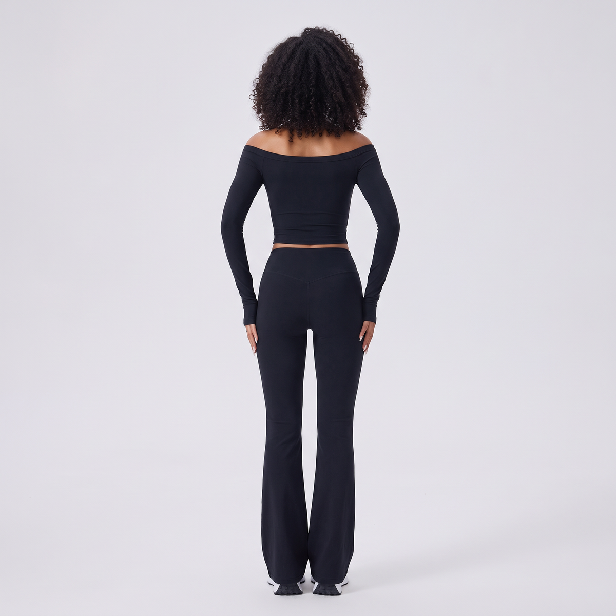 Move Off-Shoulder Flare Set in Black, back view