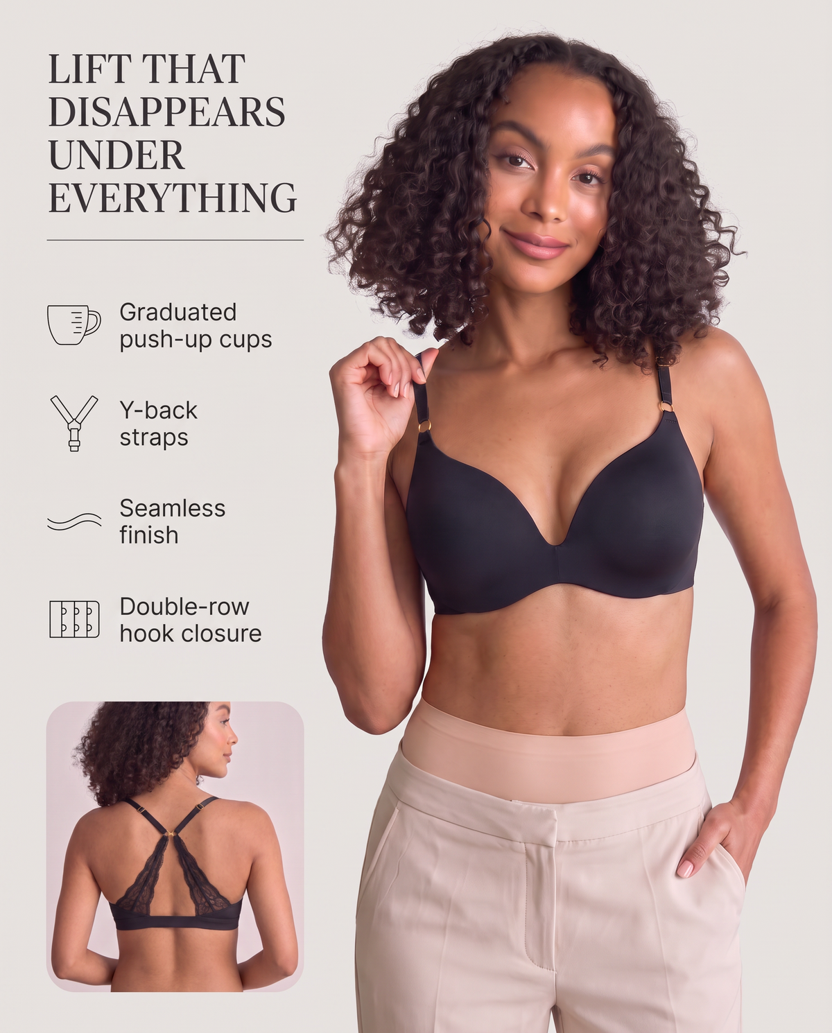 Second Skin Y-Back Push-Up Bra key benefits