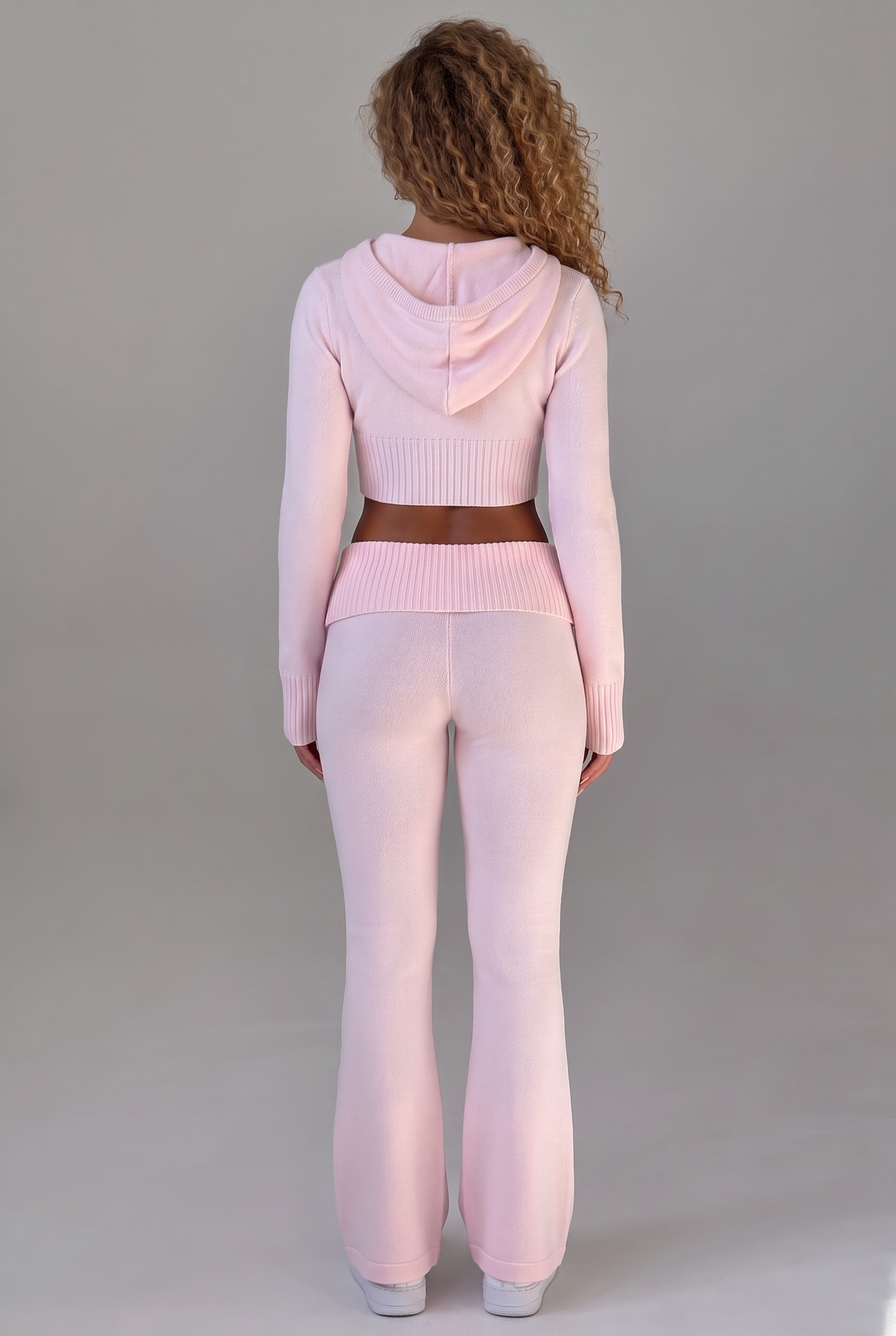 Lounge Knit Zip-Hoodie Set in Blush, back view