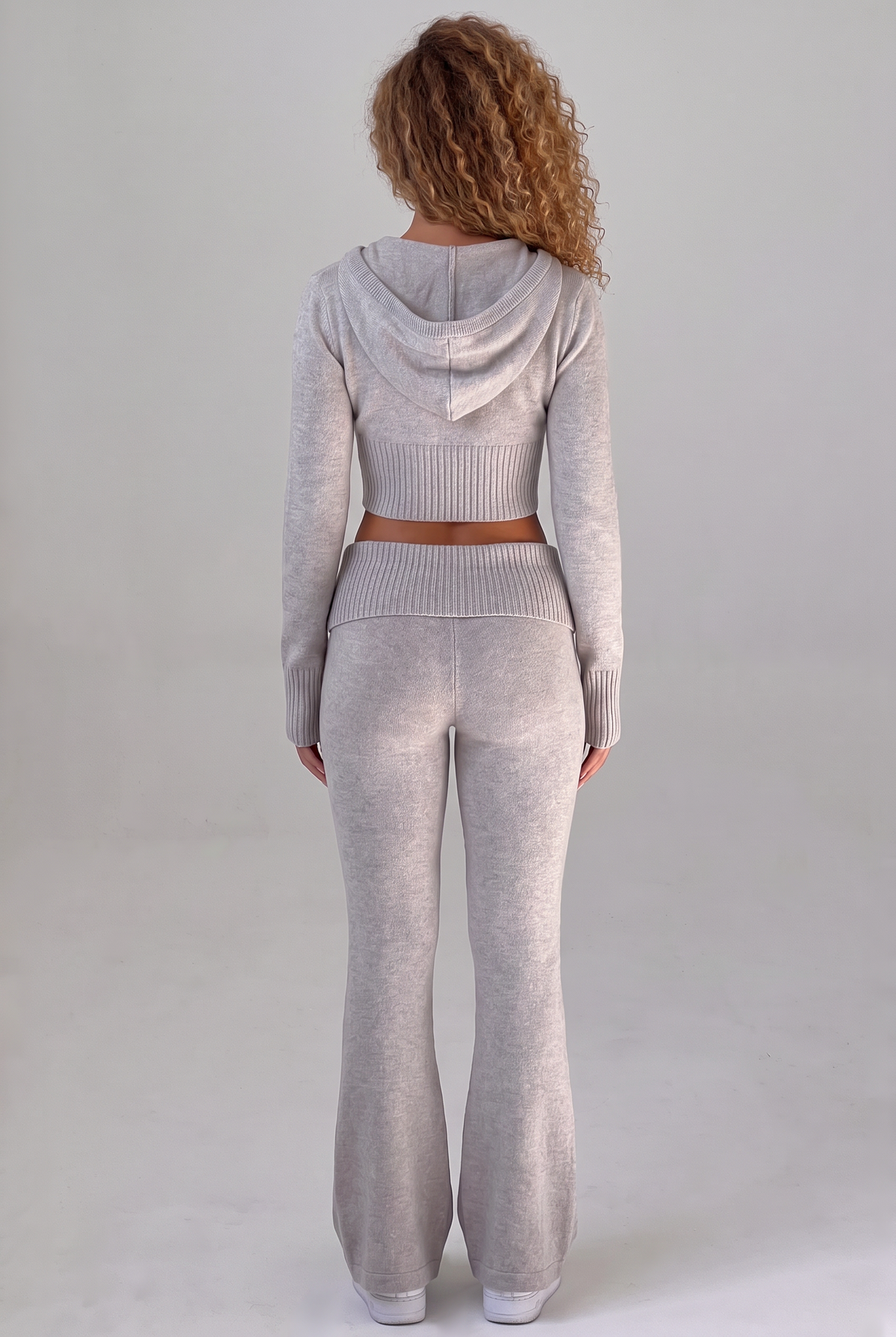 Lounge Knit Zip-Hoodie Set in Grey, back view