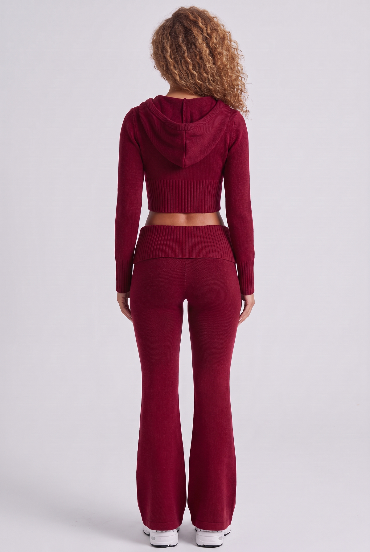 Lounge Knit Zip-Hoodie Set in Wine, back view