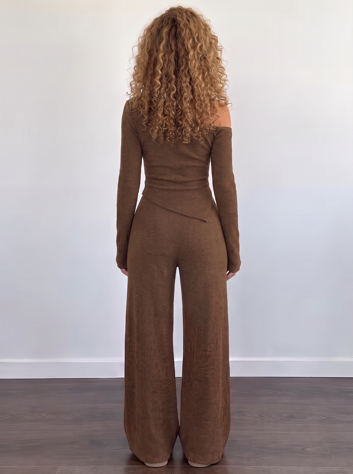 Lounge One-Shoulder Knit Set in Cocoa, back view