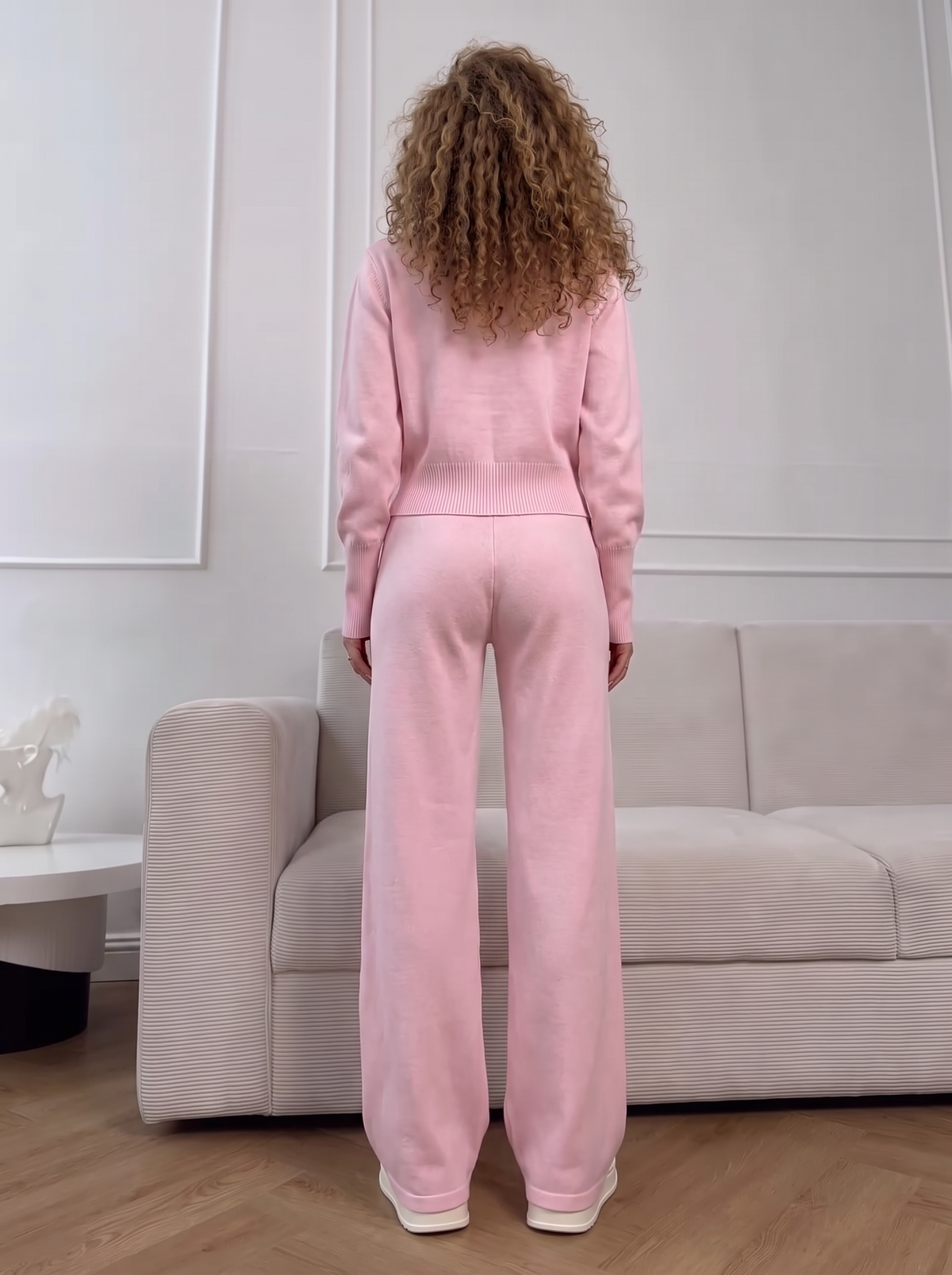 Lounge Double-Zip Knit Set in Blush, back view