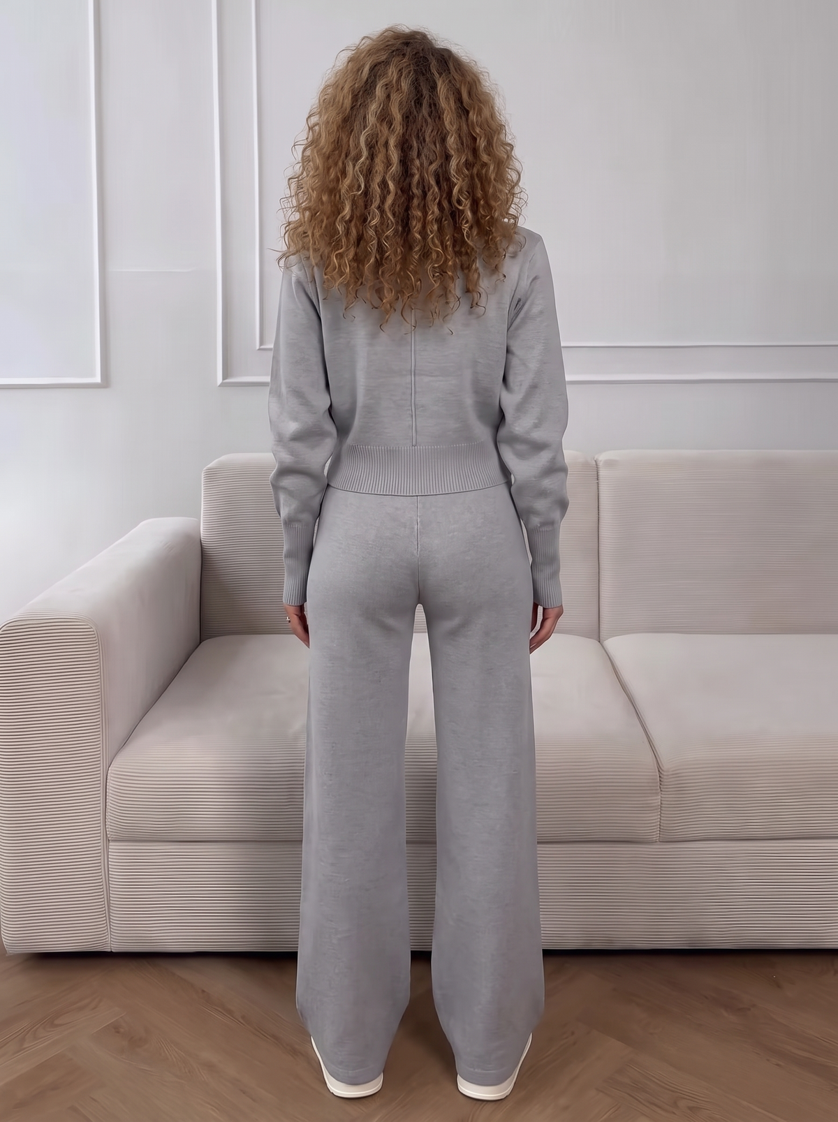 Lounge Double-Zip Knit Set in Grey, back view