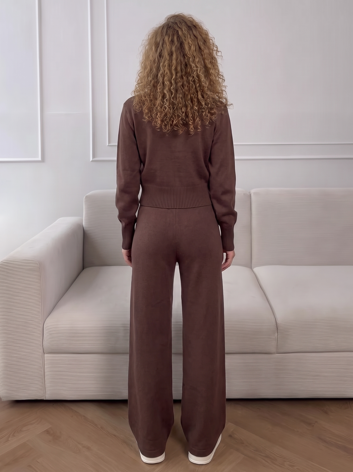 Lounge Double-Zip Knit Set in Cocoa, back view