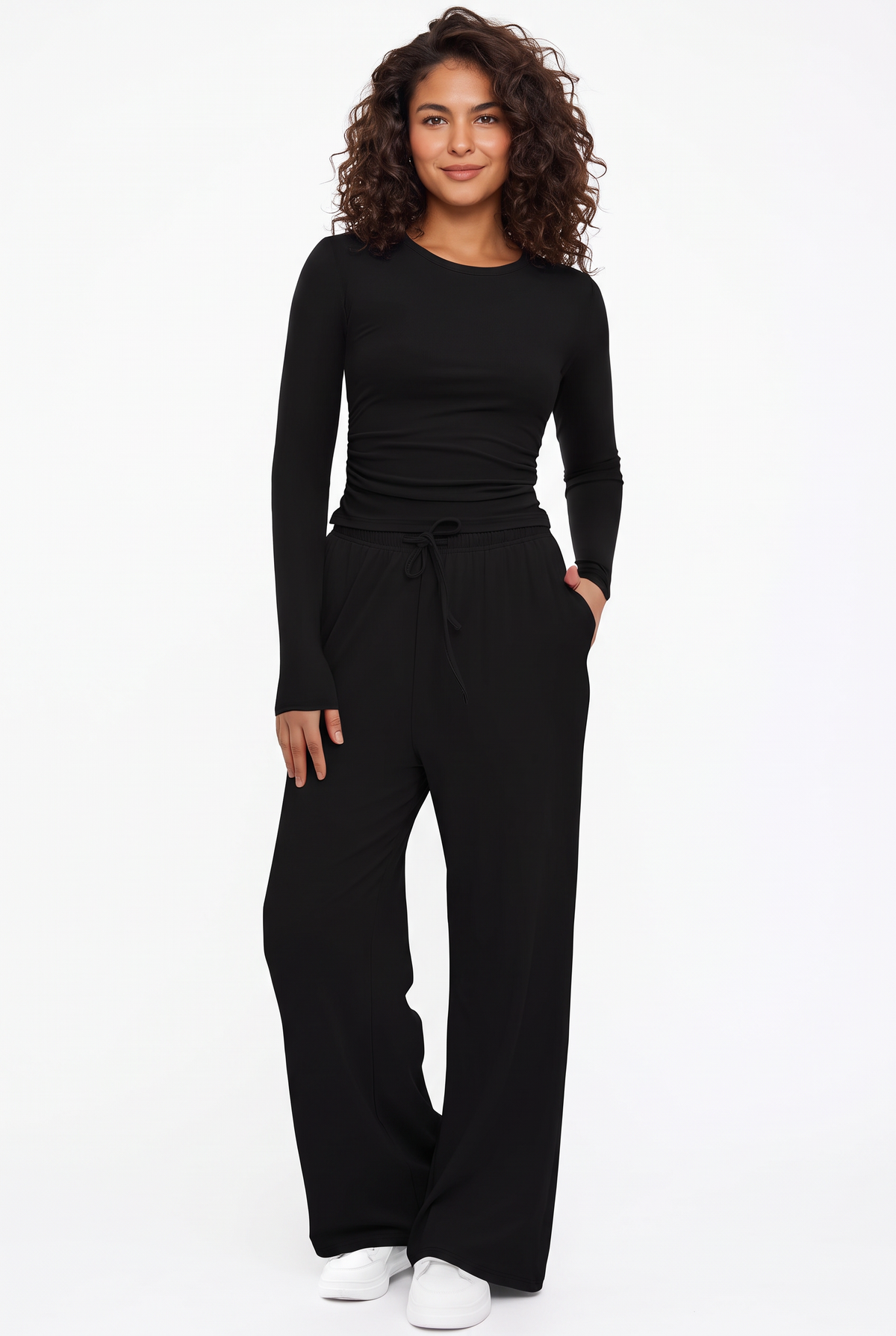 Lounge Relaxed Two-Piece Set in Black, front view