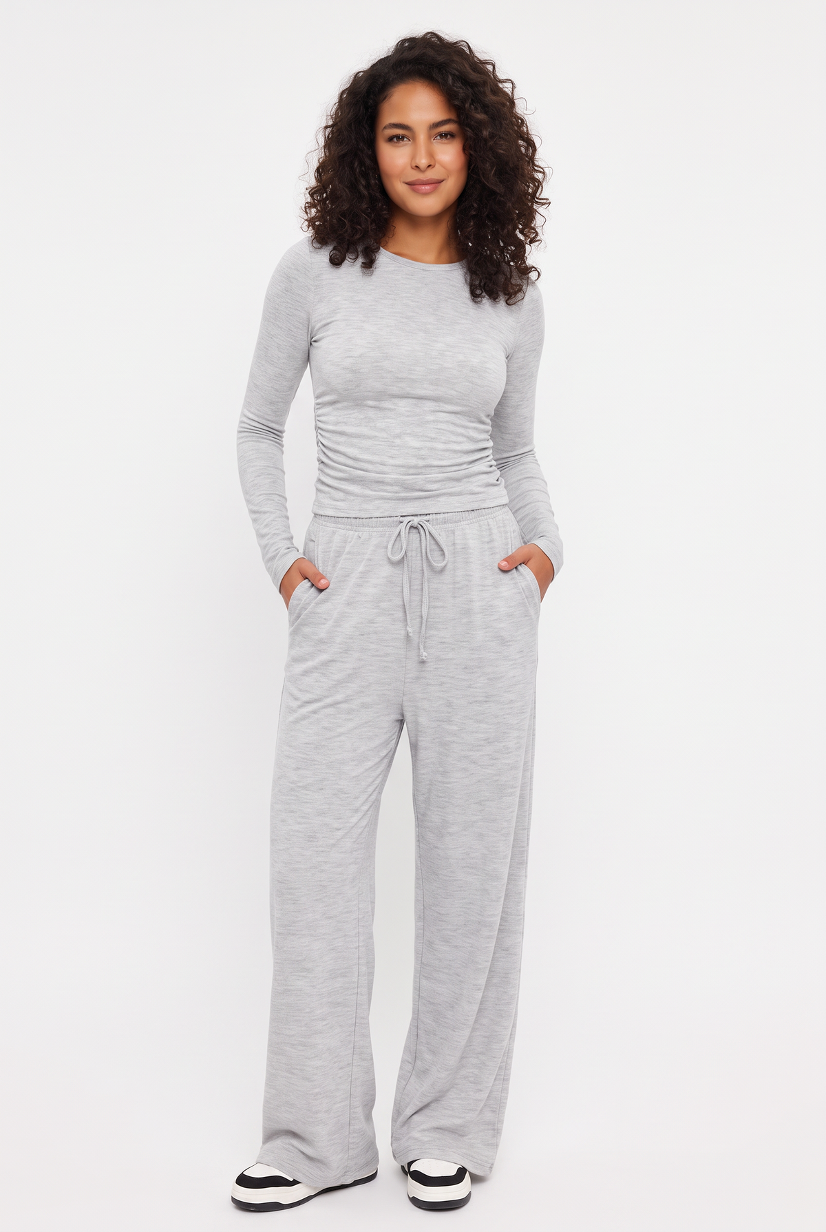 Lounge Relaxed Two-Piece Set in Light Grey, front view