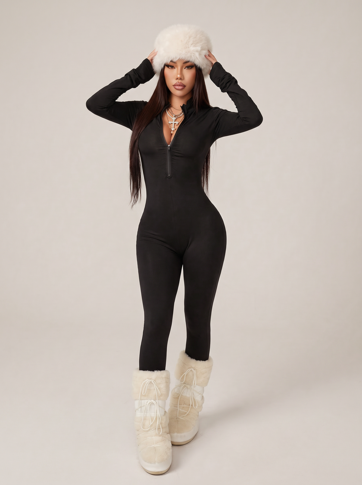 Move Zip-Front Jumpsuit in Black, styled view