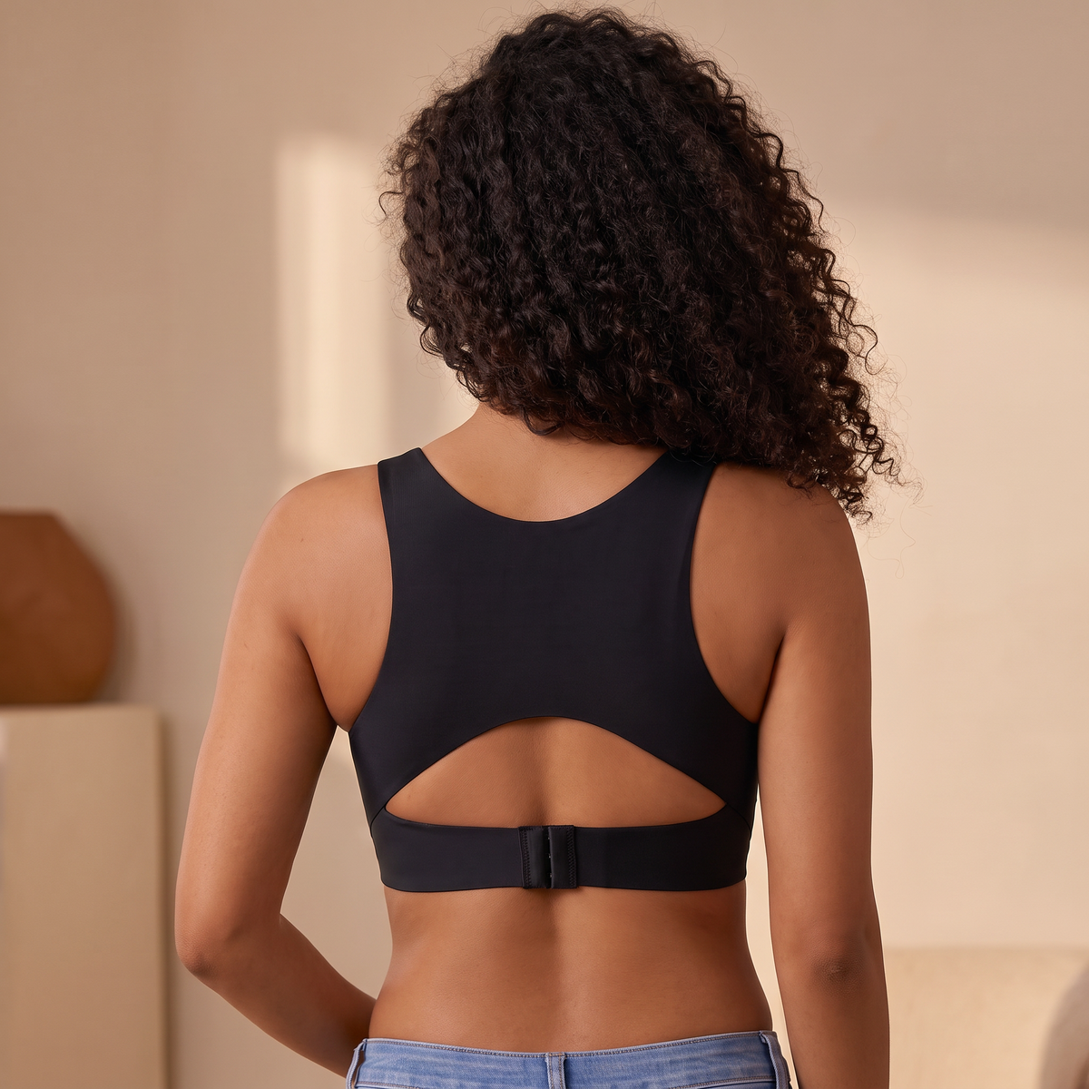 Second Skin Front-Clasp Lift Bra in Black, back view