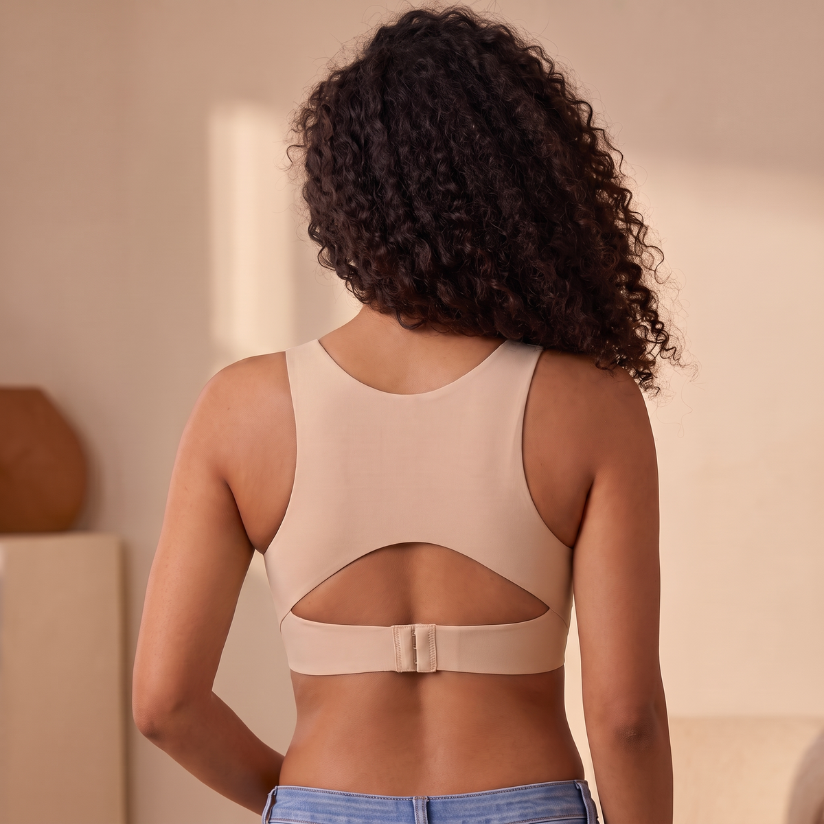 Second Skin Front-Clasp Lift Bra in Sand, back view