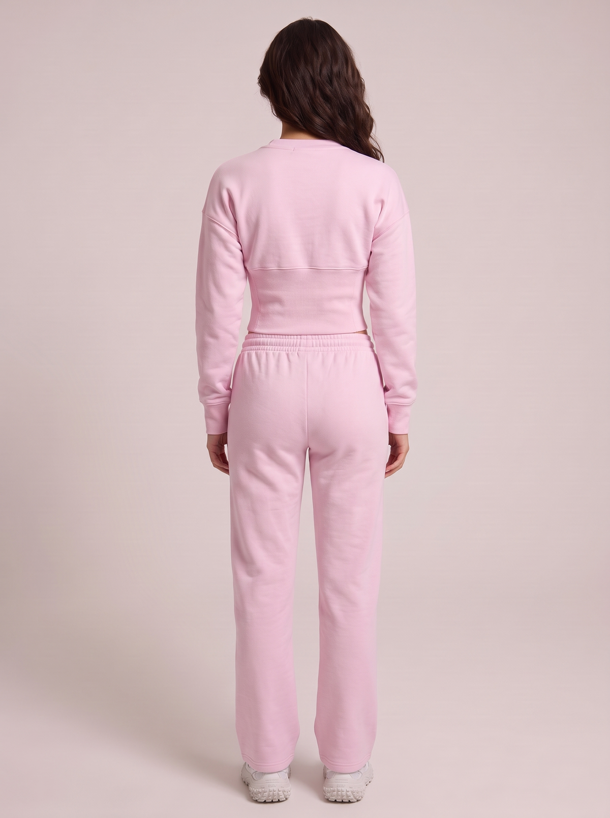 Lounge Zip Cardigan & Straight Pants Set in Blush, back view